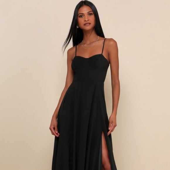 Lulus Dresses & Skirts - Lulus Cause For Commotion Black Pleated Bustier Maxi Dress - Size M